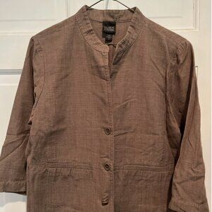 EILEEN FISHER Blazer Small Mushroom Brown Linen Mandarin Collage Button Jacket